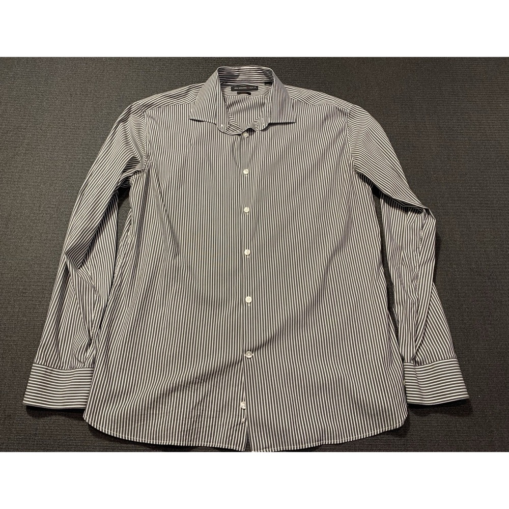 John Varvatos Mens Dress Shirt 16.5 34/35 Slim Fit Gray Striped Button Up Large